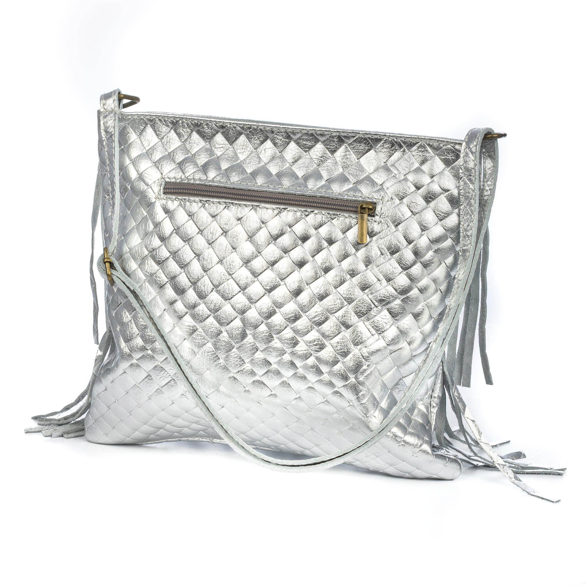 Avise borsa a tracolla con frange donna. Vera pelle scamosciata lucida.