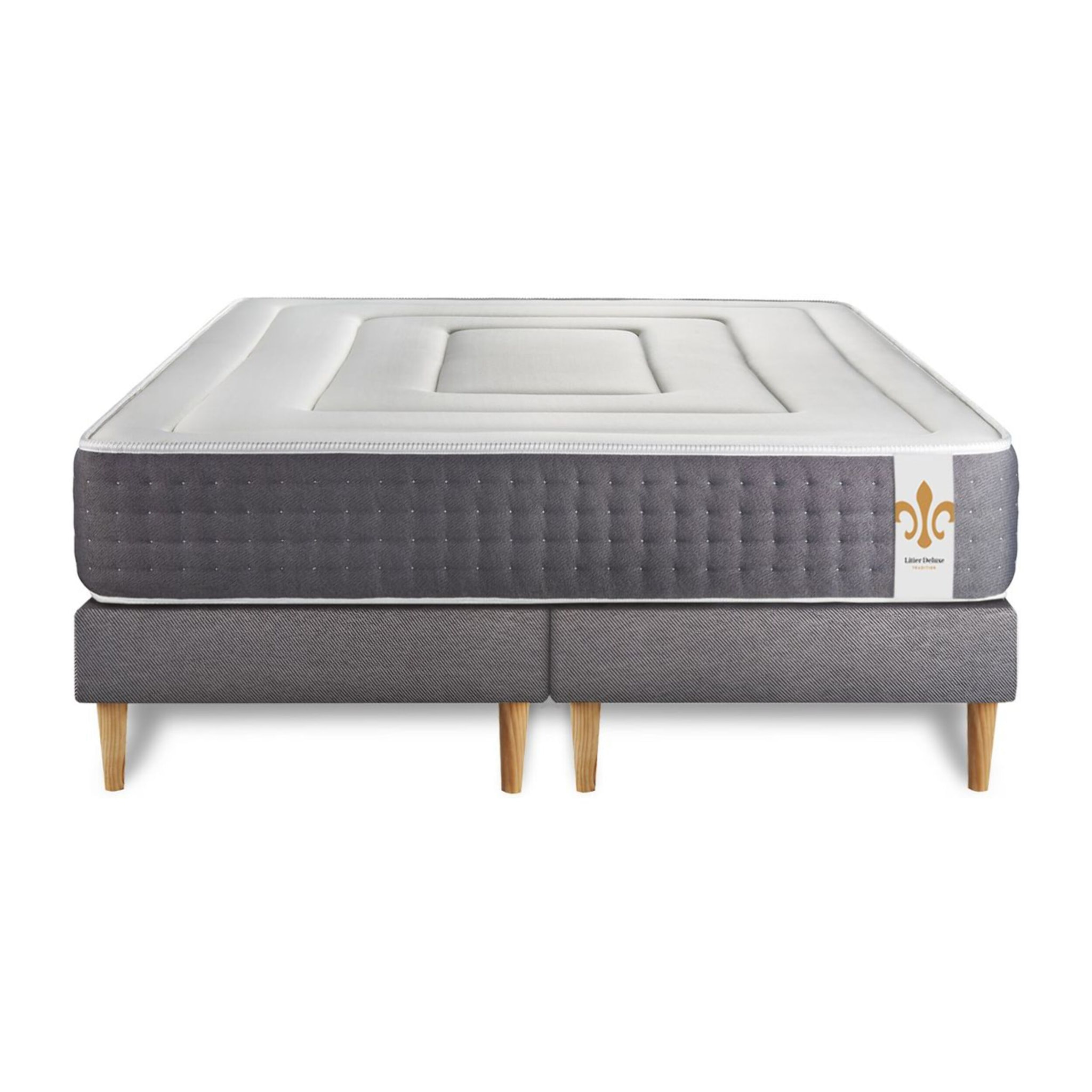 Ensemble Matelas Vingt-Six - 26cm - Ressorts ensachés et mémoire de forme - Confort 5? - Sommier Tapissier Gris