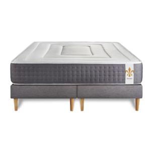 Ensemble Matelas Vingt-Six - 26cm - Ressorts ensachés et mémoire de forme - Confort 5? - Sommier Tapissier Gris