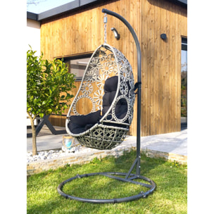 SAMOA - Balancelle de jardin en résine écrue avec coussin