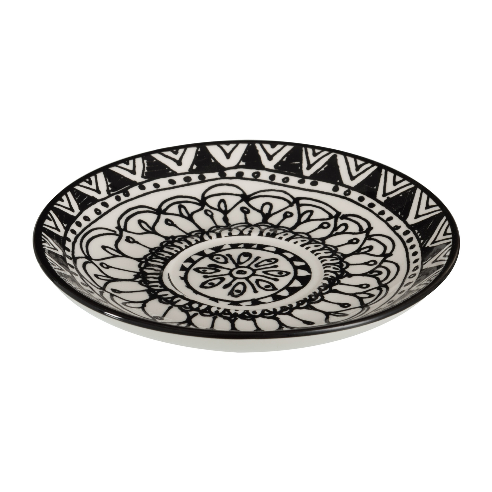 J-Line tasse à café + sous-tasse Monochrome Boho - céramique - noir/blanc - 4 pcs