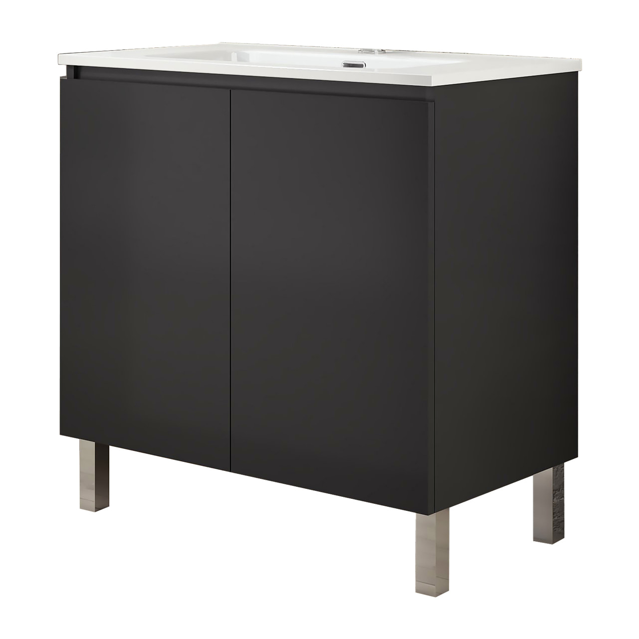 Ensemble de Salle de Bain Lust | 80 cm Noir Mat | Deux Portes | Lavabo Encastré | N'inclut pas le Miroir | Meuble Assemblé | Alday