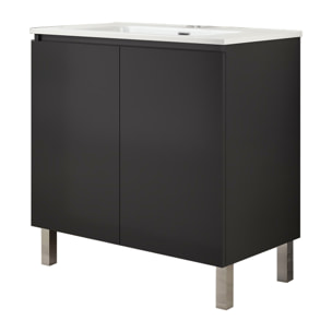Ensemble de Salle de Bain Lust | 80 cm Noir Mat | Deux Portes | Lavabo Encastré | N'inclut pas le Miroir | Meuble Assemblé | Alday