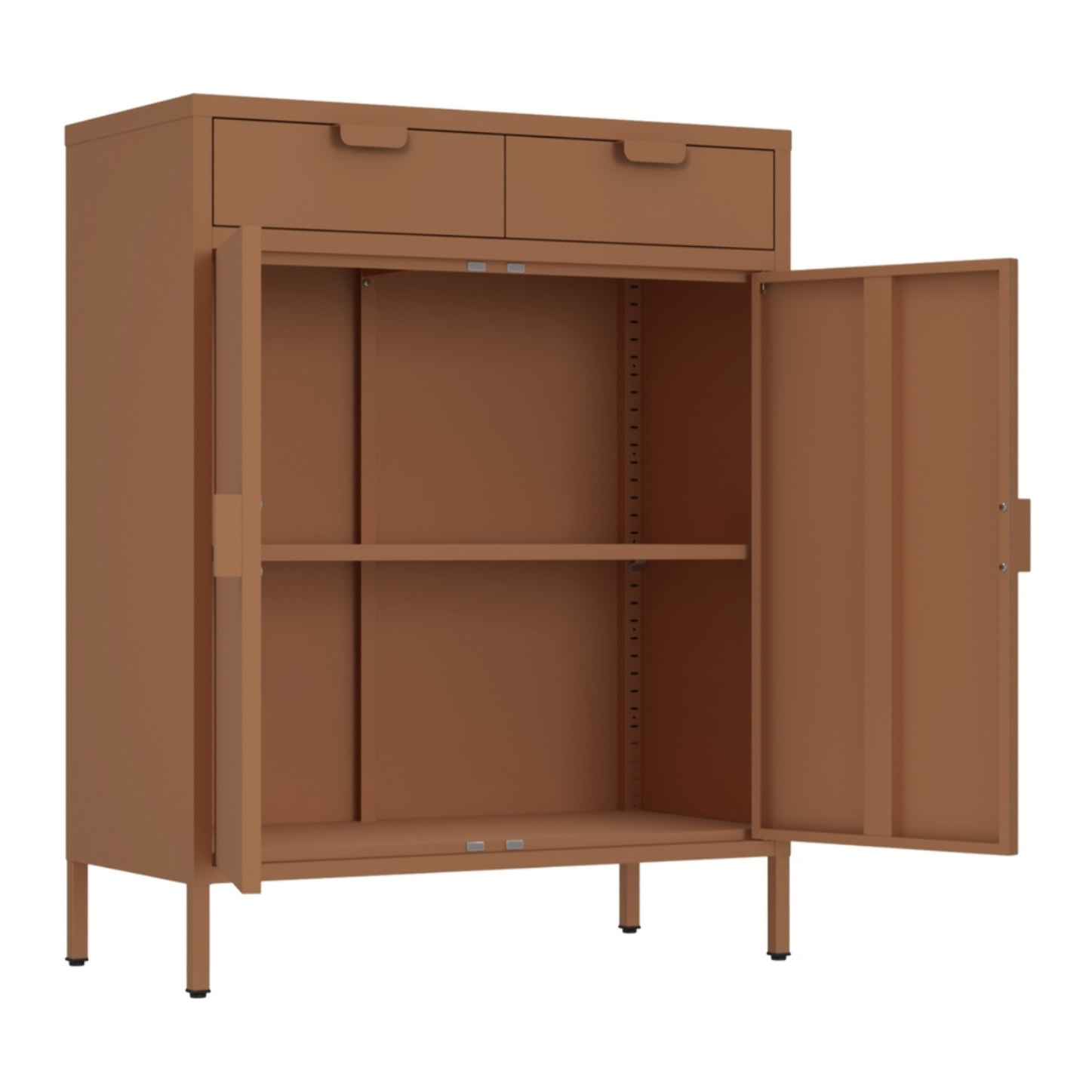 Credenza metallo 2 ante e 2 cassetti 80x38x110cm mattone - Pop