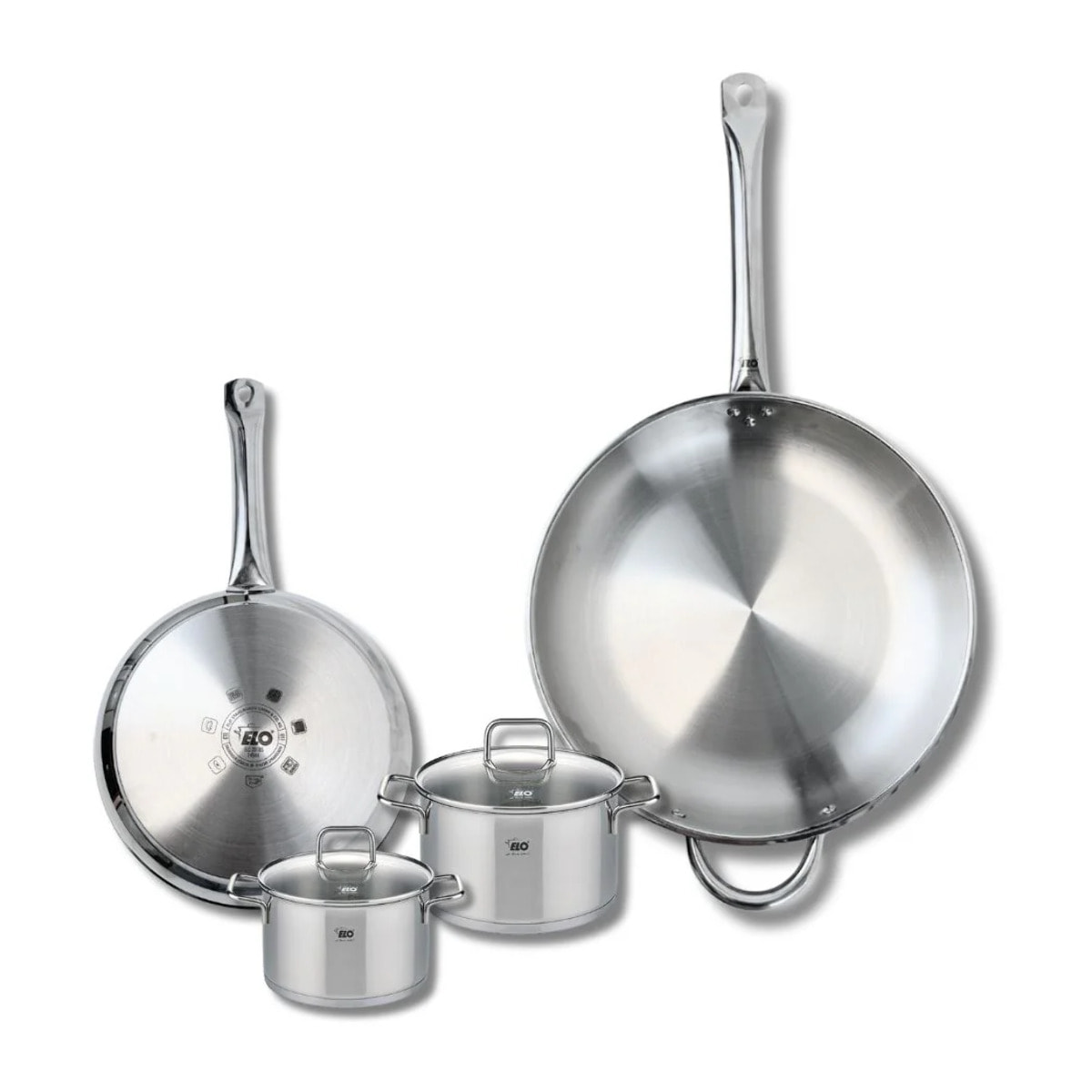 Ensemble de 2 Poêles de cuisson 24 et 32 cm et 2 faitouts 12 et 14 cm Elo Profi Citrin