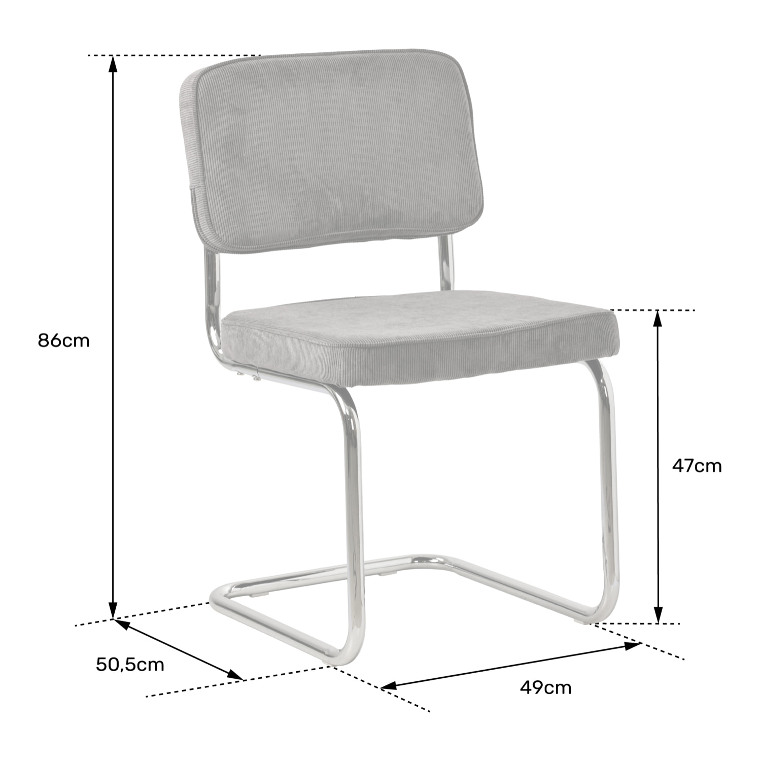 Lot de 2 chaises cantilever en velours côtelé gris MARIA