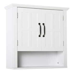 Armario de Pared para Baño Mueble Suspendido de Baño con 2 Puertas y Estante Ajustable y Almacenamiento Abierto para Aseo Dormitorio Ducha 60x19,8x58 cm Blanco