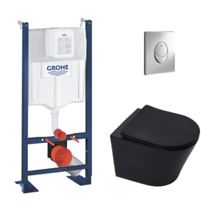 Pack WC Bâti-autoportant Rapid SL + WC Infinitio sans bride noir mat + Abattant softclose + Plaque chrome