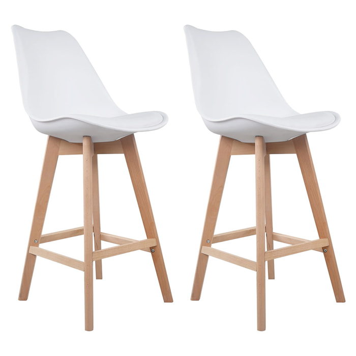 Lot de 2 tabourets scandinaves SVEN blanc avec coussin