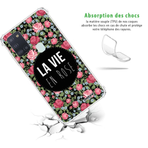 Coque Samsung Galaxy A21S anti-choc souple angles renforcés transparente La Vie en Rose Evetane