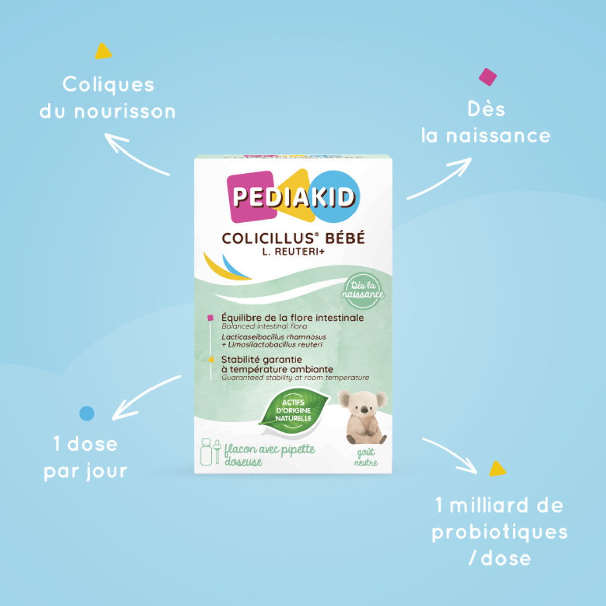 PEDIAKID - Colicillus Bébé - Suspension Huileuse à base de Lactobacillus Rhamnosus GG - Teneur Garantie 1 Milliard par Prise - Réduit les Contractions Abdominales - Goût Neutre - Lot de 2