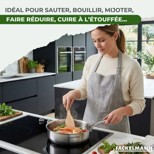 Poêle 24 cm et Sauteuse 24 cm inox 18/10 Triply et couvercle Fackelmann Vita3