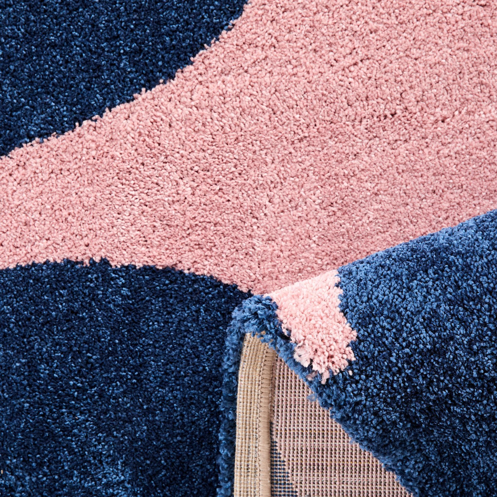 GROOVY - Tapis rétro coloré à motif fleur - Confortable et moelleux - Bleu