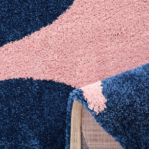 GROOVY - Tapis rétro coloré à motif fleur - Confortable et moelleux - Bleu