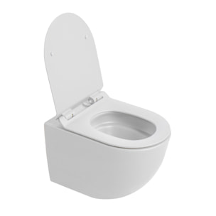 PixL Cuvette suspendue en céramique sans bride Tornado Quiet, fixations invisibles + abattant Softclose, blanc (CEPX010RTORPWM)