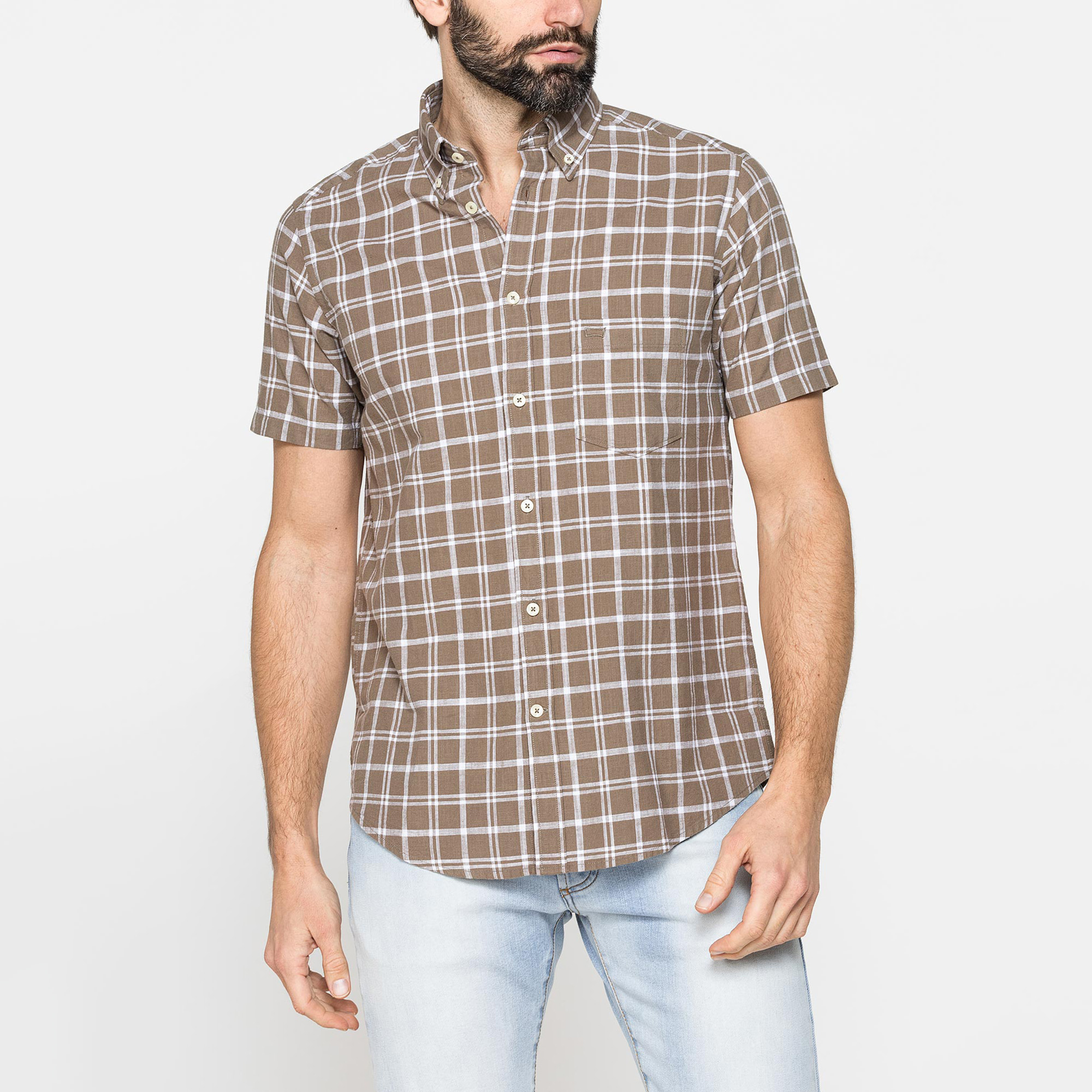 CAMICIA A MANICA CORTA IN COTONE FIAMMATO FANTASIA