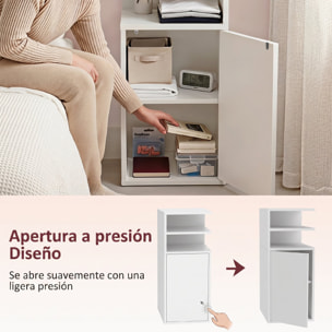 Mesitas de Noche Estrechas, Juego de 2, Mesillas de Noche Dormitorio con Puerta, Compartimentos Abiertos, Mesa Auxiliar para Salón, Espacios Reducidos, 25x30x60 cm, Blanco