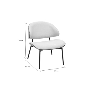 Fauteuil en tissu effet velours texturé beige, bois foncé et métal noir FABULO