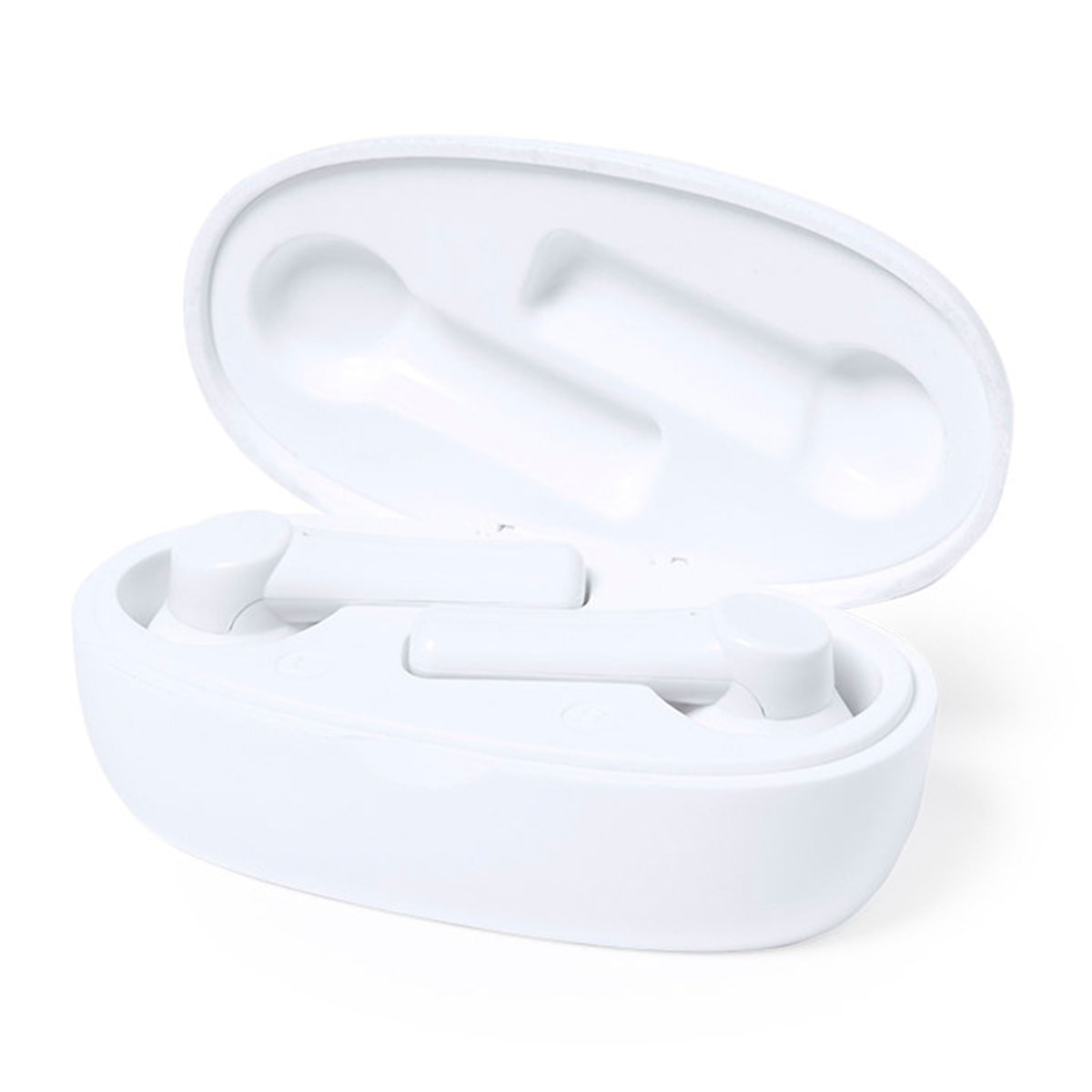 DAM Auriculares TWS Kermit, Bluetooth 5.0, con base de carga de 250mAh. Materiales de fibras naturales sostenibles. 6,5x3,6x2,5 Cm. Color: Blanco