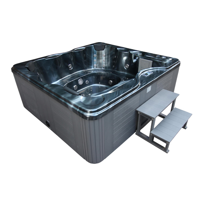 Spa "Cuba" 6 places - Cuve grise - système Balboa + Bluetooth intégré - 220x210x80cm