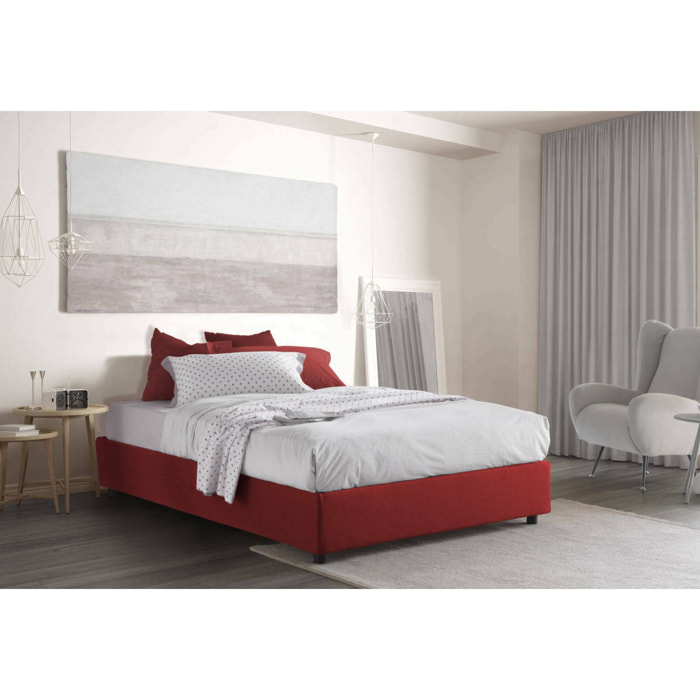 Letto alla francese Alaksir, Letto contenitore in tessuto, Apertura frontale, con materasso Cm 140x200 incluso, 100% Made in Italy, Rosso