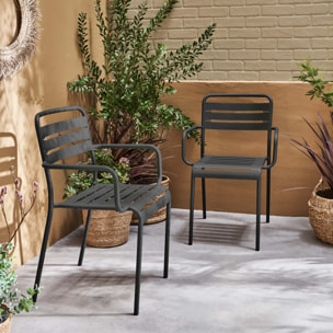 Lot de 2 fauteuils de jardin acier. 2 places. anthracite. Amelia. L50.4 X P53 X H79.5cm