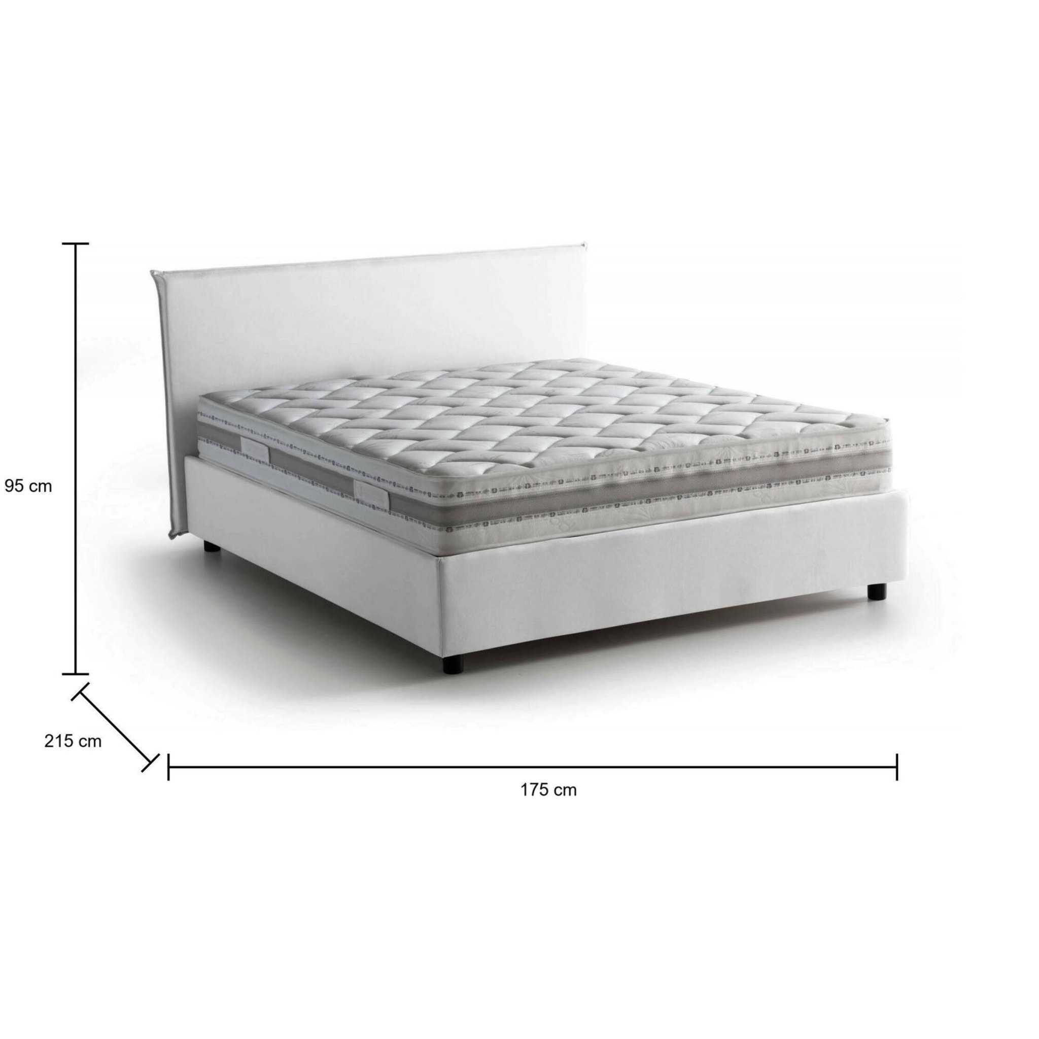 Letto matrimoniale Ariadni, Letto contenitore con rivestimento in tessuto, 100% Made in Italy, Apertura frontale, con materasso Cm 160x200 incluso, Bianco