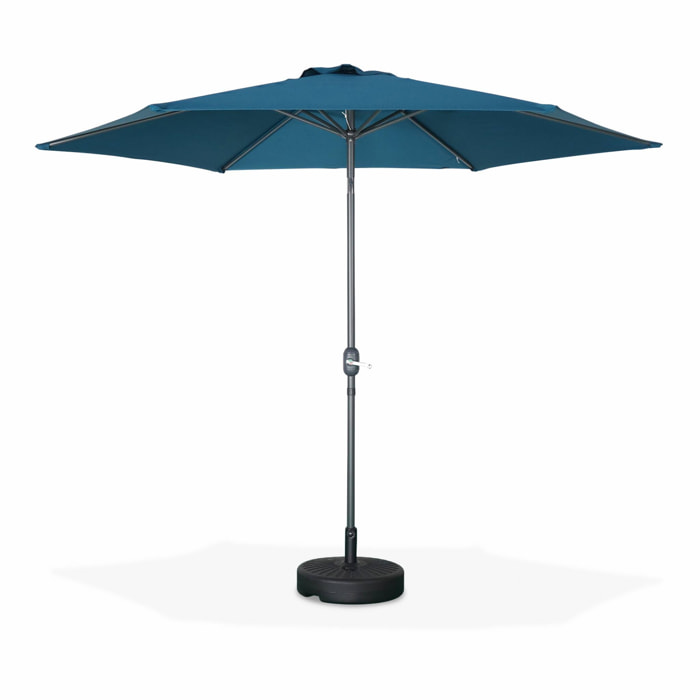 Parasol droit rond Ø300cm - Touquet Bleu canard - mât central en aluminium orientable et manivelle d'ouverture