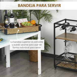 Carrito de Cocina Multiusos Móvil Madera Rústica y Negro