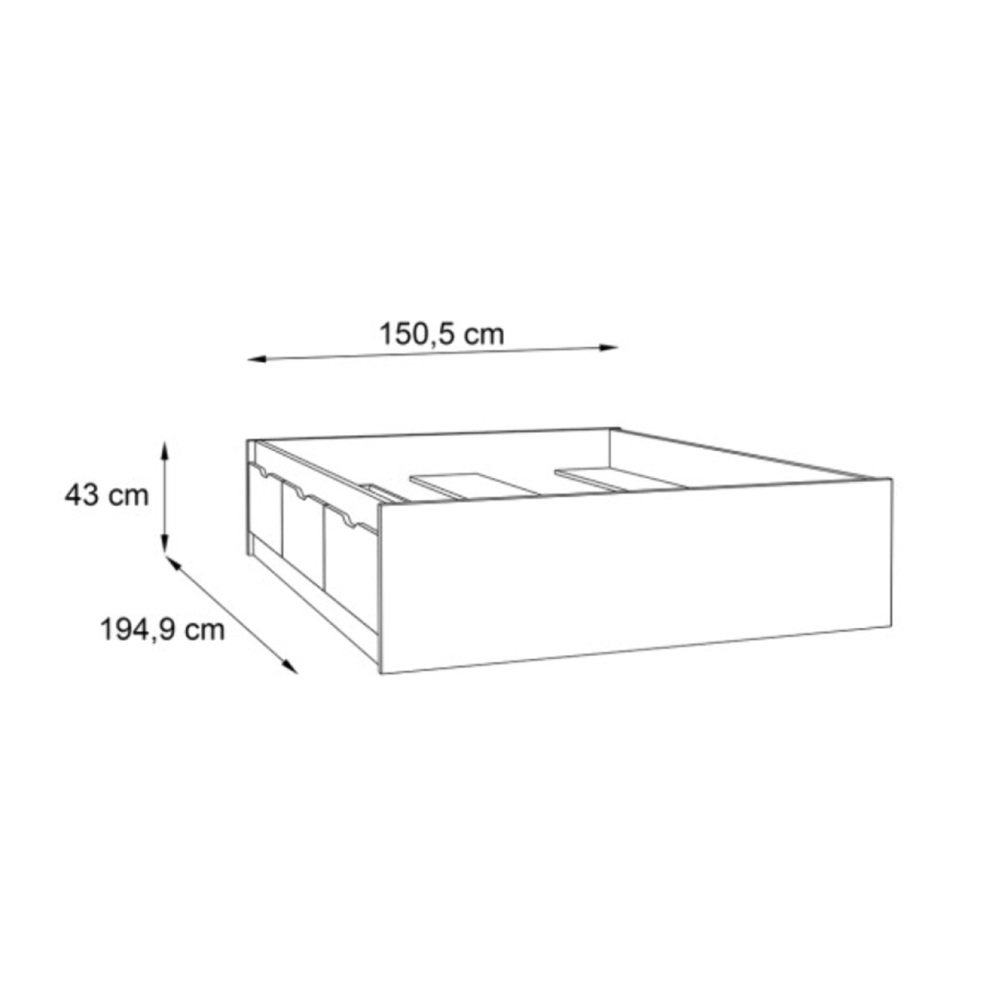 Lit double 140x190cm avec tiroirs effet bois chêne naturel et blanc mat - WANDA