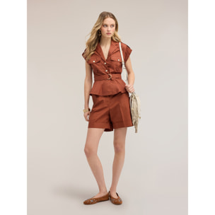 Motivi - Shorts a vita alta in cotone - Marrone