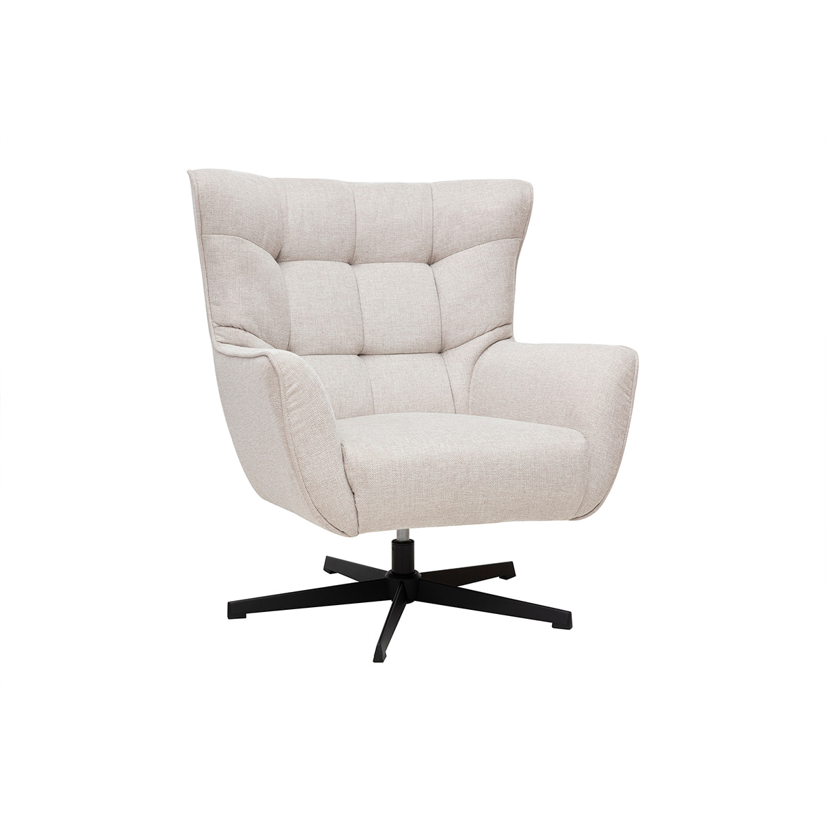 Fauteuil scandinave pivotant en tissu effet velours texturé beige et métal AVERY