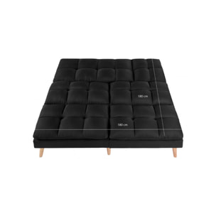 Canapé banquette d'angle convertible en tissu capitonné noir - CASSIE