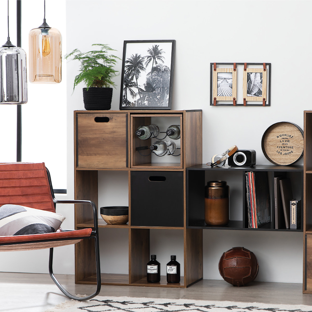 Rangement 6 bouteilles indus Effet bois foncé Mix N' Modul