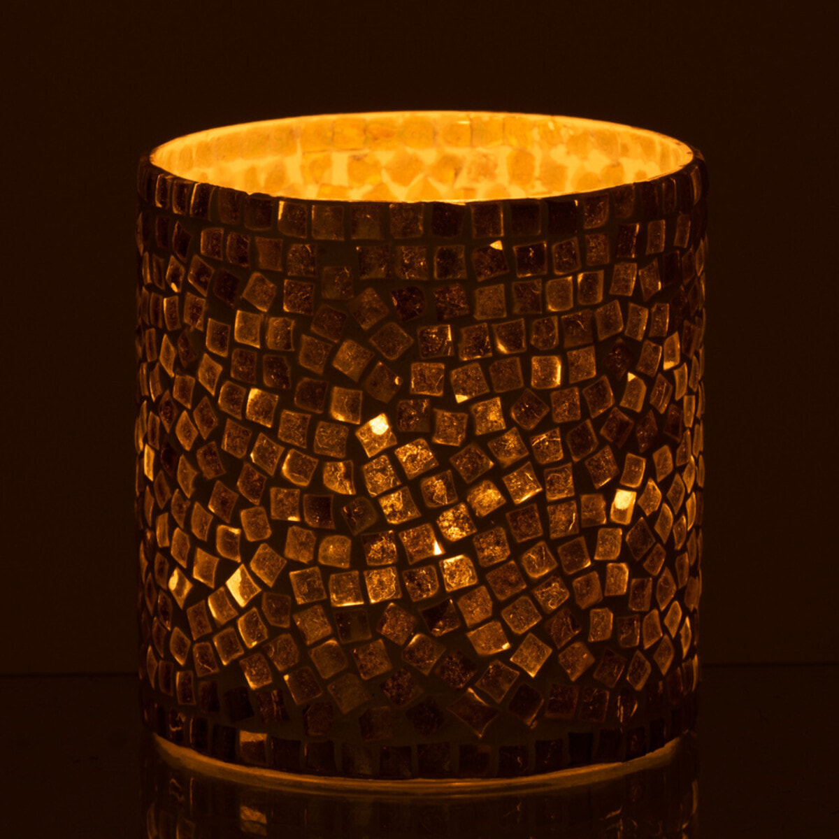 J-Line bougeoir Mozaeik - verre/ciment - gris - small