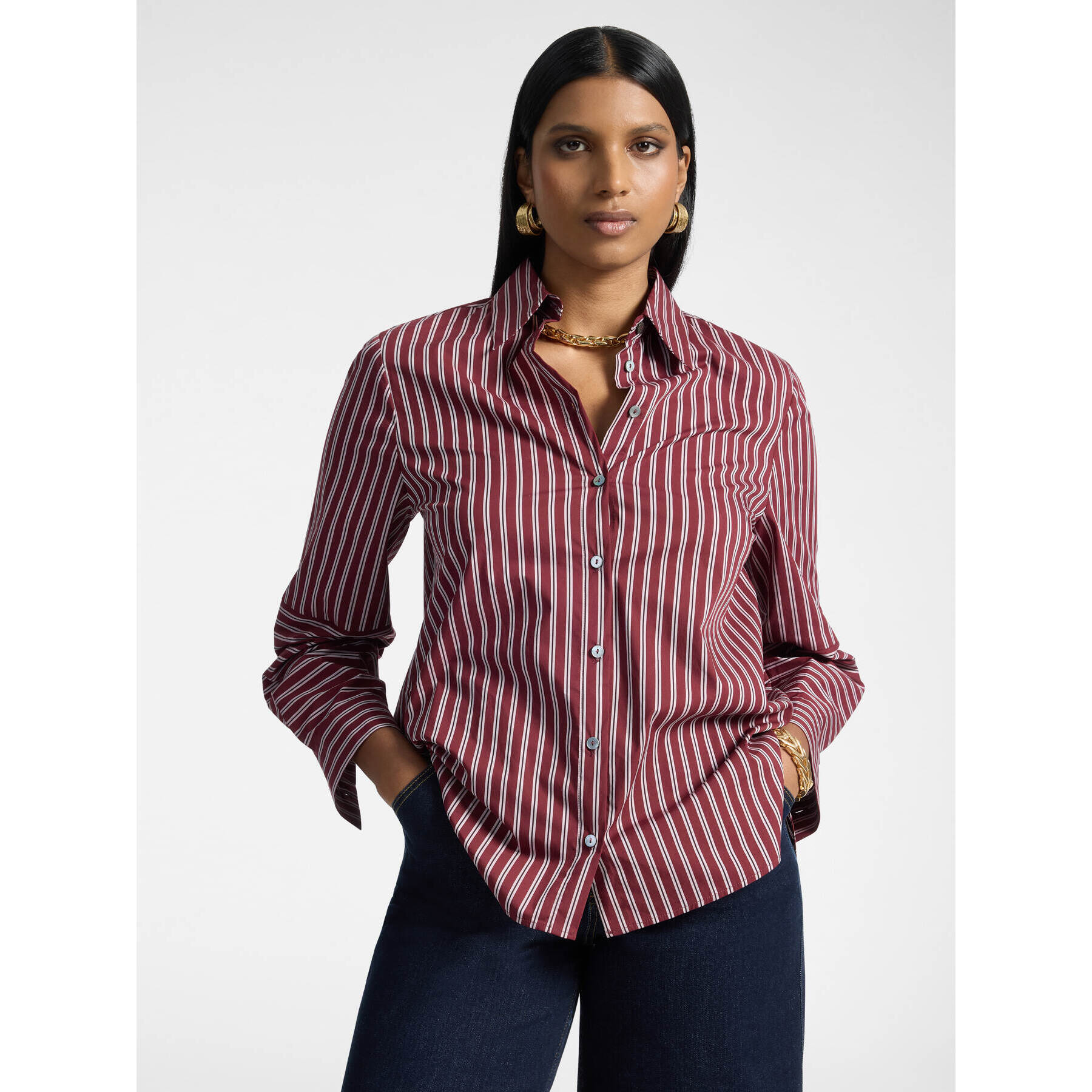 Elena Mirò - Camicia misto cotone a righe - Bordeaux