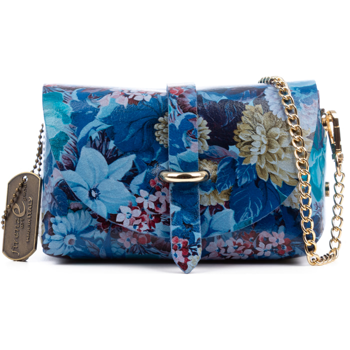 Aurora Borsa a tracolla Donna. Pelle autentica Ruga stampata con fiori.