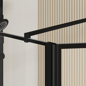 Paroi de Douche avec Volet Pivotant 80+40x195cm - Verre 8mm Anticalcaire - Motifs et Profilés Noir