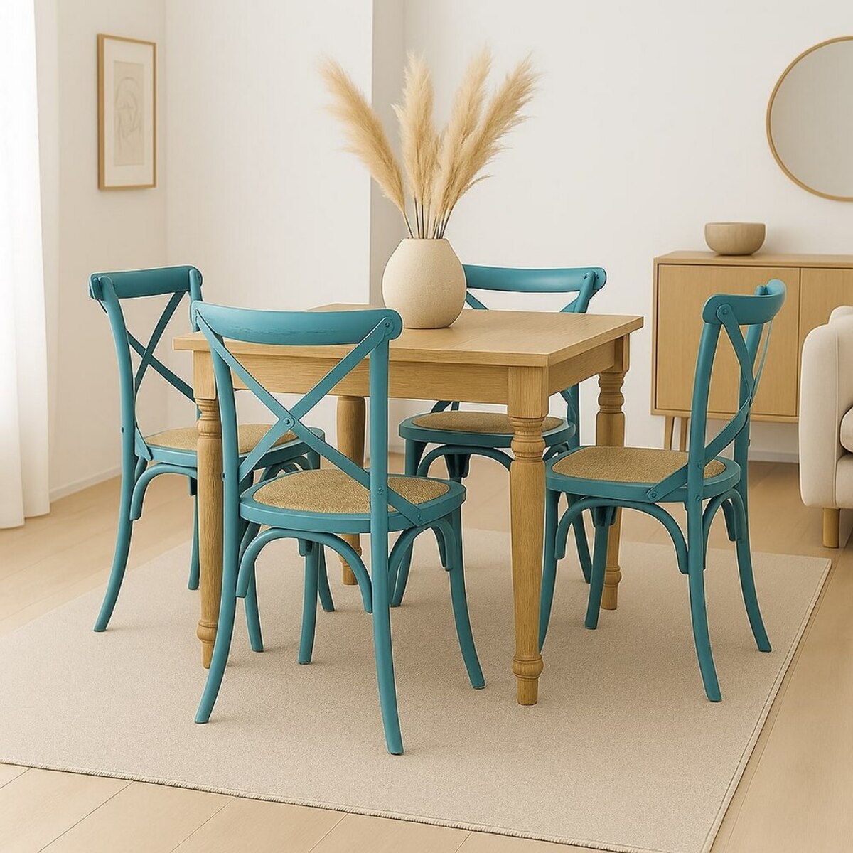 Set 2 sedie in legno di olmo e rattan azzurre vintage - Cross