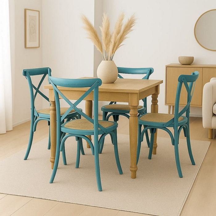 Set 2 sedie in legno di olmo e rattan azzurre vintage - Cross