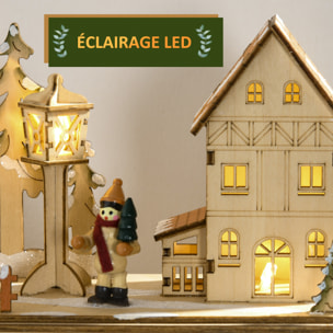 Calendrier de l'Avent LED - 10 lumières blanc chaud - 24 tiroirs - décoration lumineuse de Noël - MDF bois naturel