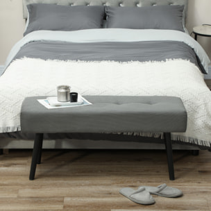 Banquette bout de lit velours côtelé design dim. 100 x 36 x 45 cm acier noir tissu gris