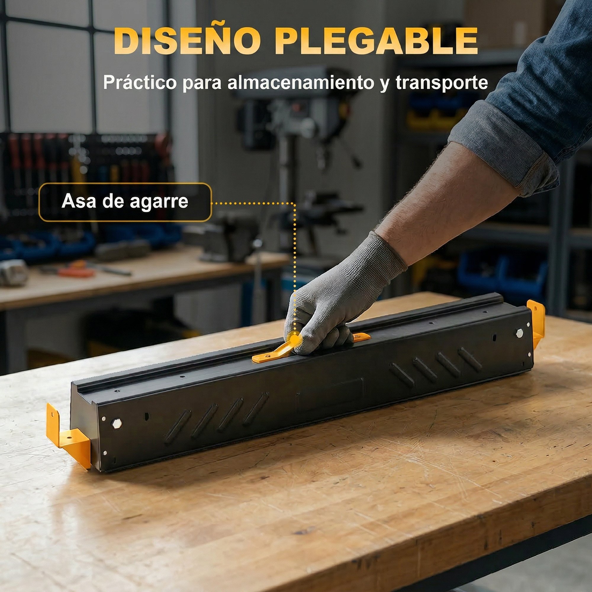 Set de 2 Caballetes para Sierra Plegables, Banco de Trabajo, Altura Ajustable, para Madera 2x4, con Asa, Ganchos, Base Antideslizante, para Carpintería y Bricolaje, Soporta hasta 500 kg, Negro