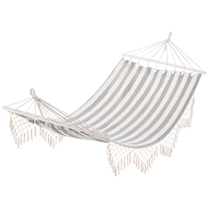 Hamaca de Jardín 200x100 cm Hamaca Colgante con Travesaños de Madera Carga 120 kg para Patio Terraza Balcón Camping Gris y Crema