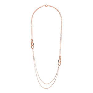 Collana Lunga Multifilo Doppia con Maglie Ovali Smaltate Fucsia