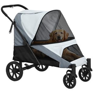 Carrito para Perros Plegable Cochecito para Perros Grandes hasta 30 kg con Ruedas Grandes Correas de Seguridad Marco Amortiguador Cojín Lavable 124x67x100 cm Gris