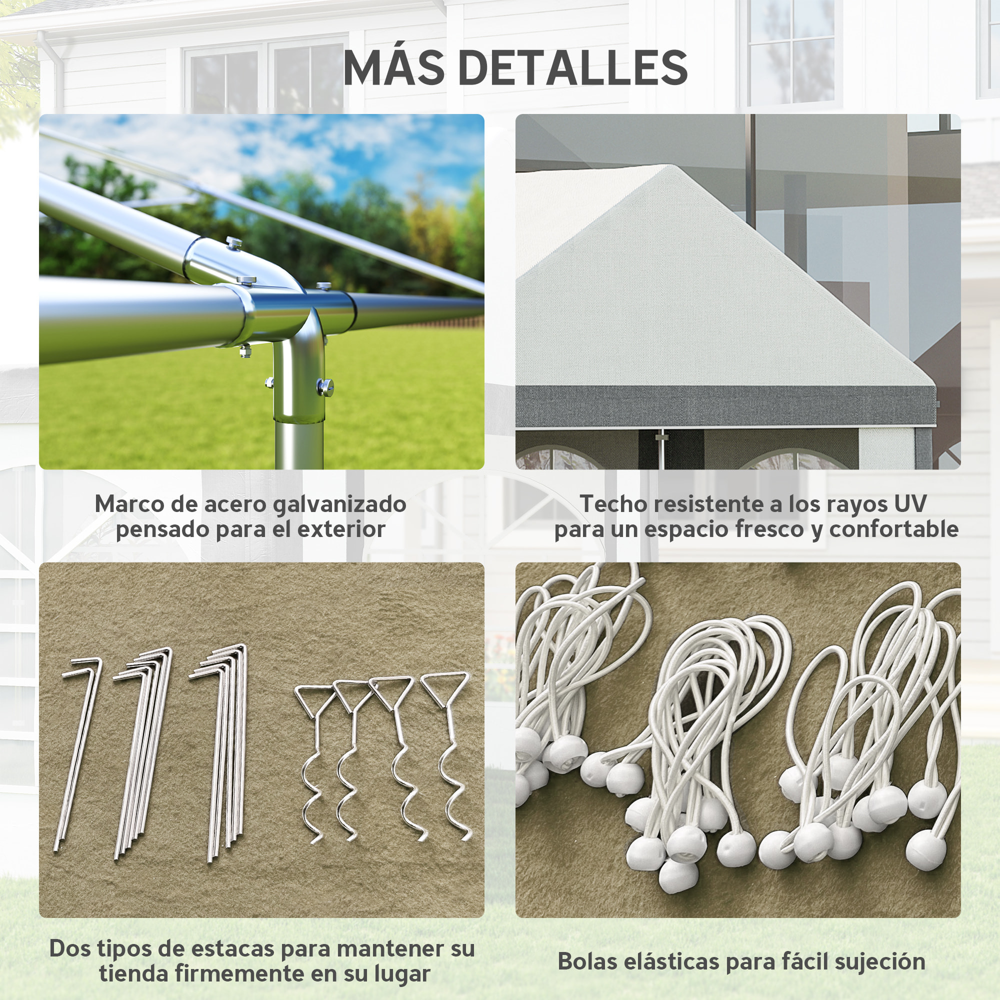 Carpa para Fiesta 4x8 m, Carpa de Jardín con Paredes Laterales Extraíbles, Puertas y Ventanas, Impermeable, Anti-UV, Cenador Gazabo para Boda, Camping, Eventos, Exterior, Gris y Blanco