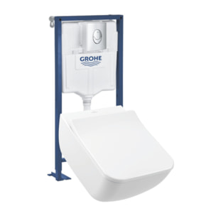 Pack WC suspendu sans bride Venticello + abattant + plaque chromée + bâti Grohe