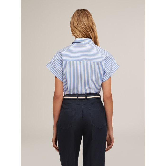 Motivi - Camisa kimono de algodón a rayas - Light - blue