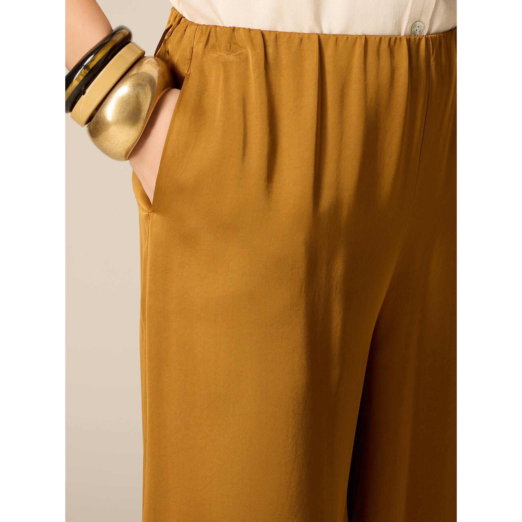 Oltre - Pantalones palazzo en raso de viscosa - Oro